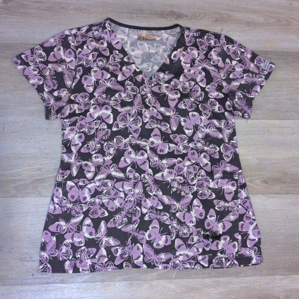 Peaches Uniforms Grey and Purple Butterfly Tee